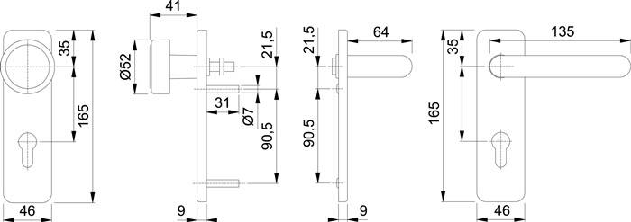FS-Garnitur Paris FS-K58/202K/138 Ku.F9005M D/K TS 40-66mm PZ ktg.DIN L/R HOPPE