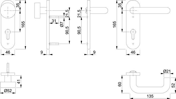 FS-Garnitur Paris FS-K58/353K/138 Ku.F9005 D/K TS 40-66mm PZ rd DIN L/R HOPPE