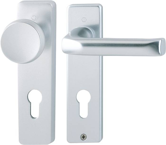 Kurzschildgarnitur London 54/227K/202KP/AP/113 Alu.F1 PZ eck.Wechselgrt.HOPPE