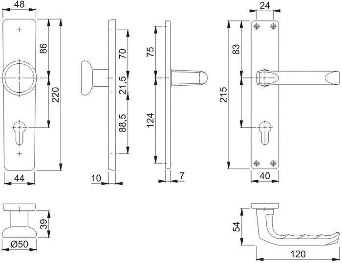 Langschildgarnitur London 54/227/202SP/113 Alu. F4 PZ 72mm DIN L/R HOPPE