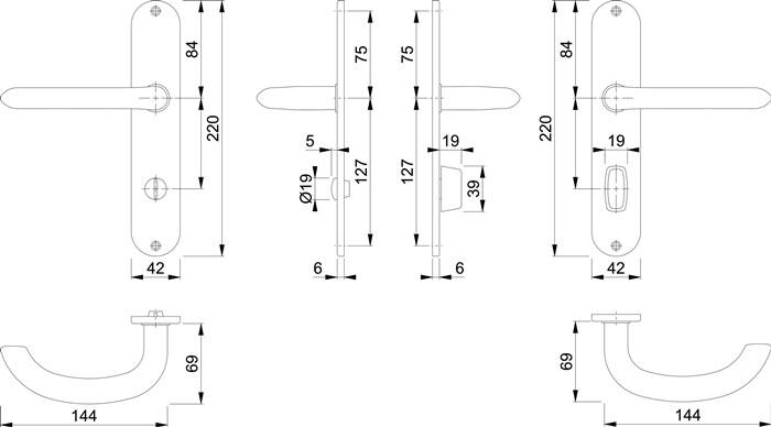 Langschildgarnitur Mar.E1138Z/302 VA F69 SK/OL 78mm DIN L/R HOPPE