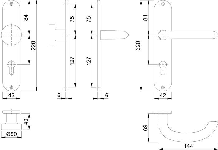Langschildgarnitur Mar.E58/302/1138Z VA F69 PZ 72mm DIN L/R HOPPE