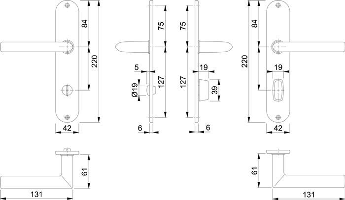 Langschildgarnitur Stock.E1140Z/302 VA F69 SK/OL 78mm DIN L/R HOPPE