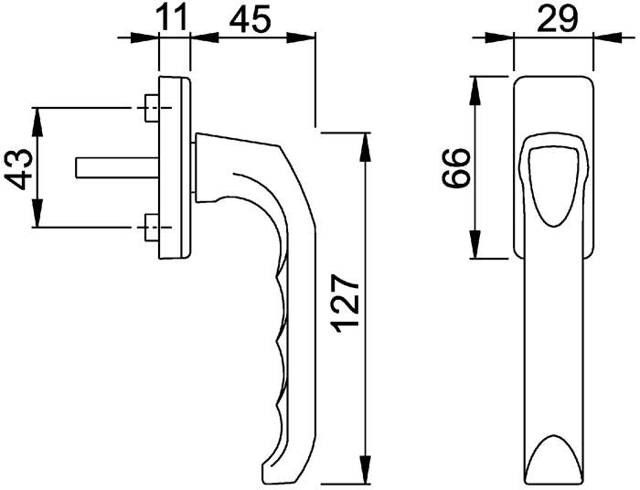 Fenstergriff London 013/U34 Alu.F2/neusilberfarbig 32mm Stand.HOPPE