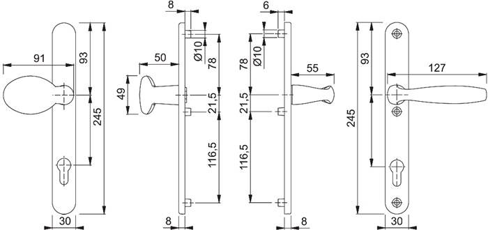 Profiltürgarnitur NY 76G/3346/1810 Alu.F9016 PZ f.TS 67-72mm HOPPE