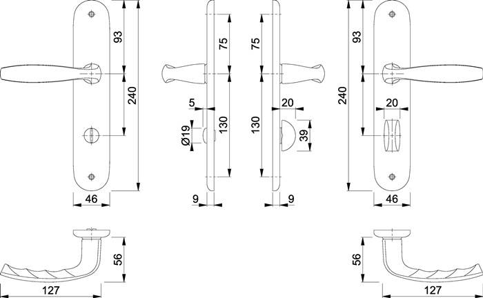 Langschildgarnitur NY 1810/273P Alu.F1 SK/OL 78mm DIN L/R HOPPE