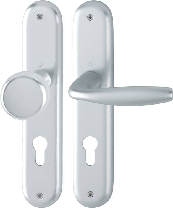 Langschildgarnitur NY 53/273P/1810 Alu.F1 PZ 72mm DIN L/R HOPPE