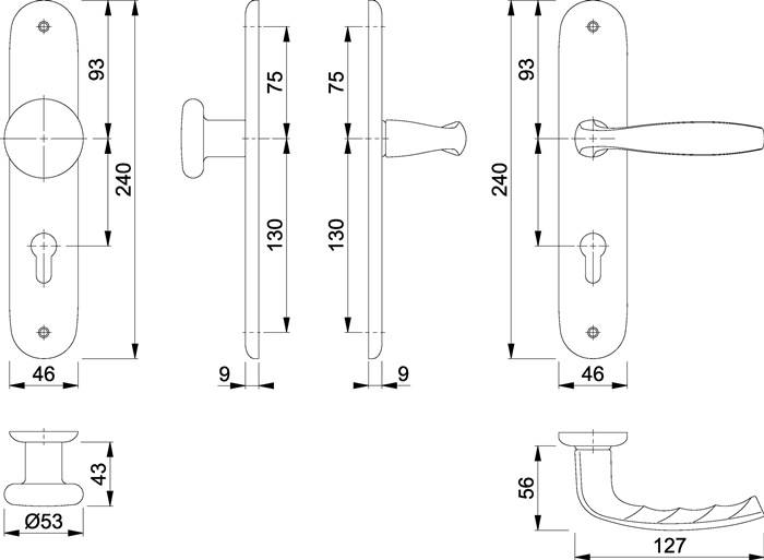 Langschildgarnitur NY 53/273P/1810 Alu.F1 PZ 72mm DIN L/R HOPPE