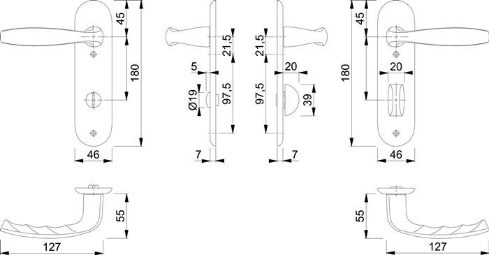Kurzschildgarnitur NY 1810/273KP Alu.F1 SK/OL rd Drückergrt.HOPPE