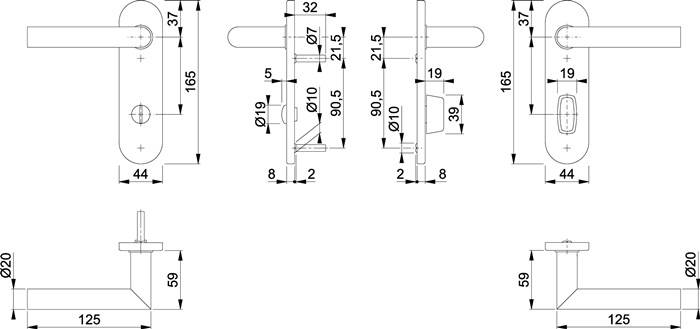 Kurzschildgarnitur Ams.E1400Z/353K VA F69 SK/OL rd Drückergrt.HOPPE