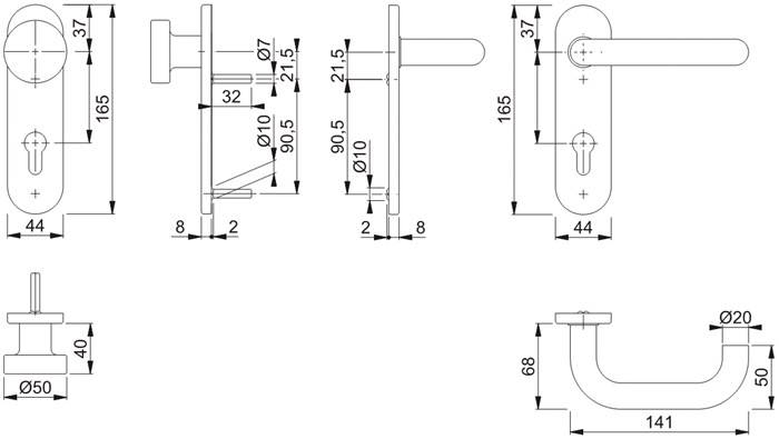 Kurzschildgarnitur Paris E58/353K/138Z VA F69 PZ rd Wechselgrt.HOPPE