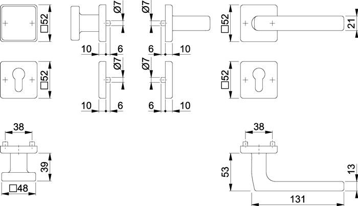 Rosettengrt.Dallas E43L/52KV/52KVS/1643Z VA F69 eck.PZ DIN L/R fl.D/K HOPPE