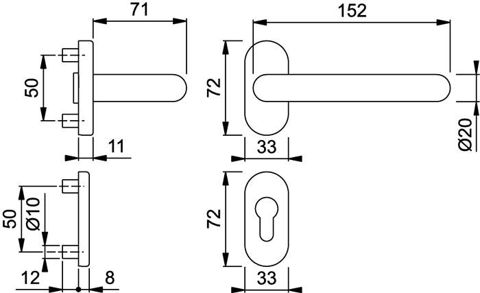 FS-Garnitur Paris FS-138GF/55/55S Alu.F1-2 D/D TS 55-75mm PZ ov.DIN L/R HOPPE