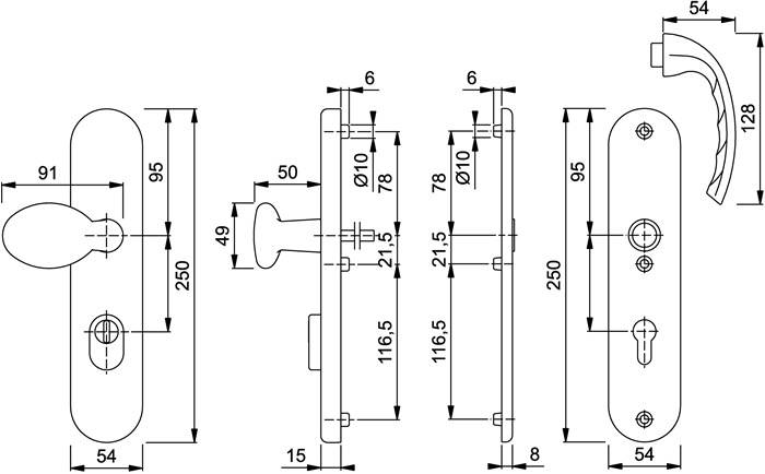 Schutzgarnitur Tôkyô 76G/3332ZA/3410/1710 Alu.F1 72mm 41-46mm HOPPE