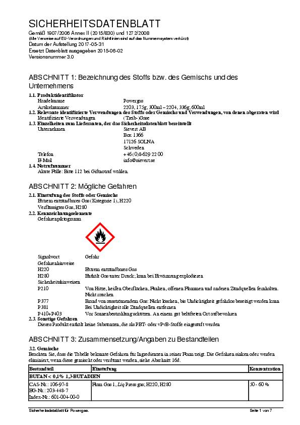 Schraubkartusche Powergas 2204 336g 600 ml 1925GradC SIEVERT