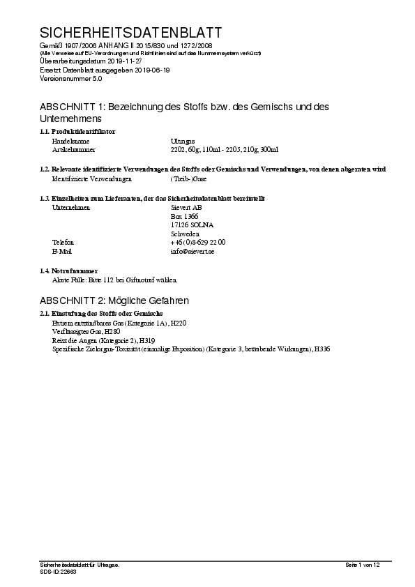 Schraubkartusche Ultragas 2205 210g 380 ml 2100GradC SIEVERT