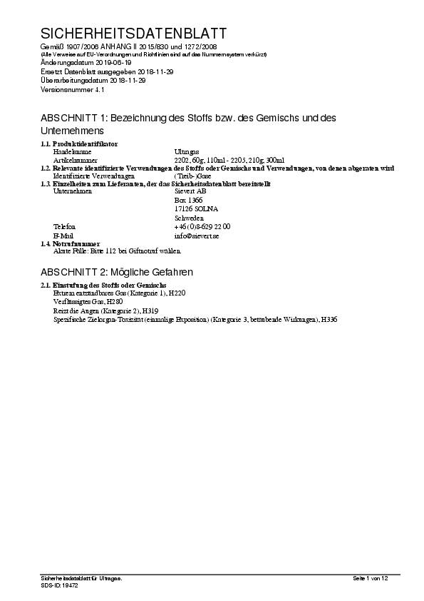 Schraubkartusche Ultragas 2202 60g 110ml 2100GradC SIEVERT