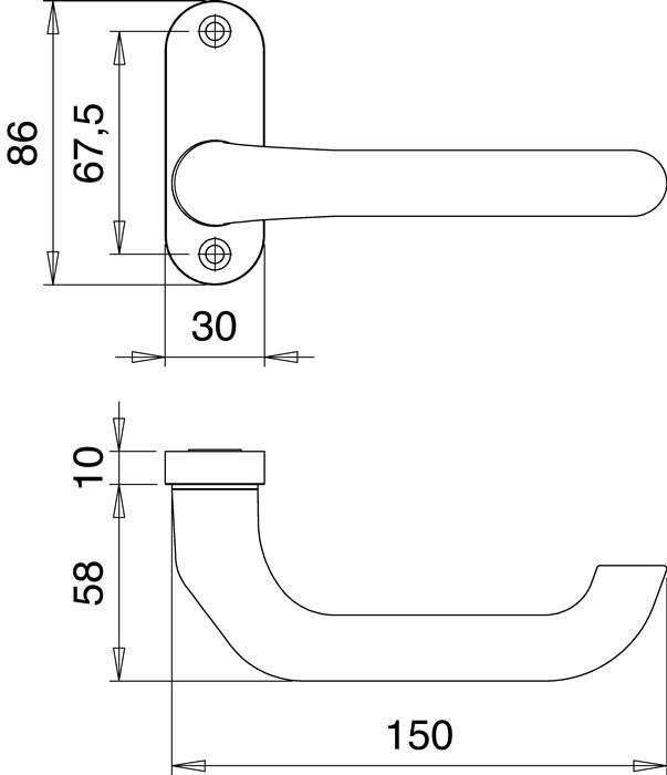 Profiltürdrückerlochteil 1391/0800 Alu.F1 ov.8mm gekr.EDI
