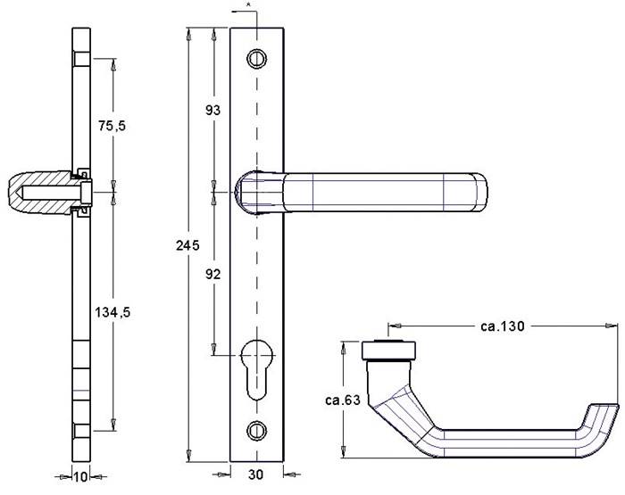 Profiltürgarnitur PAN 1200/K9/9203 Alu.F1 PZ f.TS 68-75mm EDI