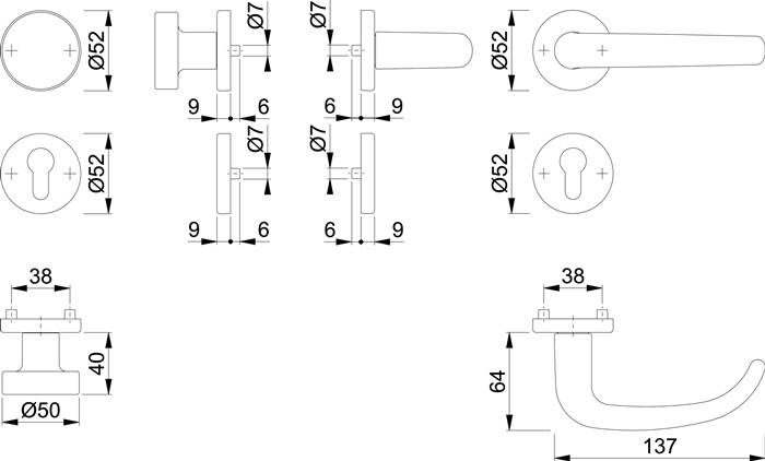 Rosettengrt.San Fran.58/42KV/42KVS/1301 Alu.F1 rd.PZ DIN L/R fl.D/K HOPPE