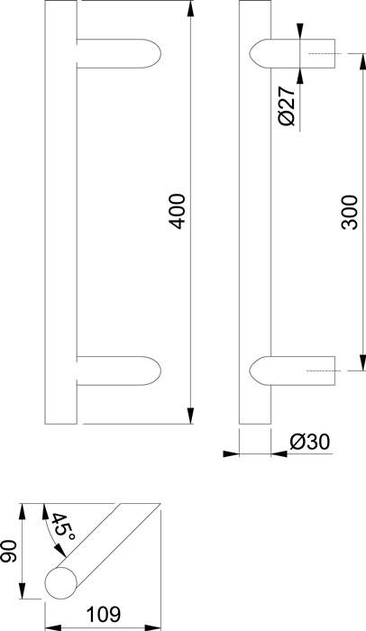 Stangengriff E5012 VA Farb-Nr. F69 A. 300mm L.400mm schräg HOPPE