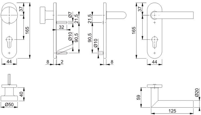 Kurzschildgarnitur Ams.E58/353K/1400Z VA F69 PZ rd Wechselgrt.HOPPE