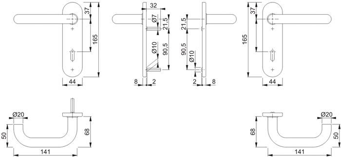 Kurzschildgarnitur Paris E138Z/353K VA F69 OB rd Drückergrt.HOPPE