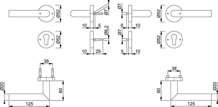 FS-Garnitur Ams.FS-E58/42H/42HS/1400 VA F69 D/K TS 40-65mm PZ rd.DIN L/R HOPPE