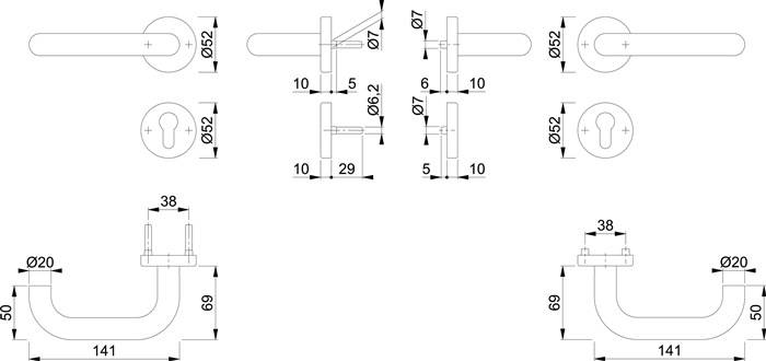 FS-Garnitur Paris FS-E138/42H/42HS AP VA F69 D/D TS 40-65mm PZ rd.DIN L/R HOPPE