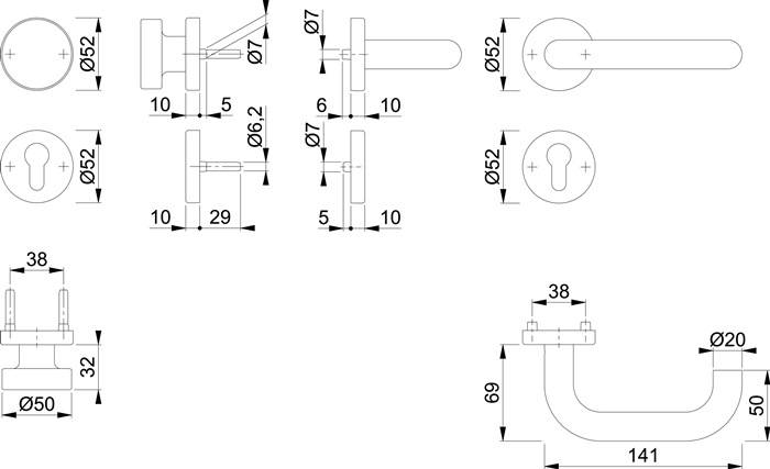 FS-Garnitur Paris FS-E58/42H/42HS/138 VA F69 D/K TS 40-65mm PZ rd.DIN L/R HOPPE