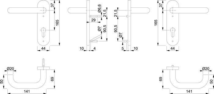 FS-Garnitur Paris FS-E138/353KH AP VA F69 D/D TS 40-65mm PZ rd DIN L/R HOPPE