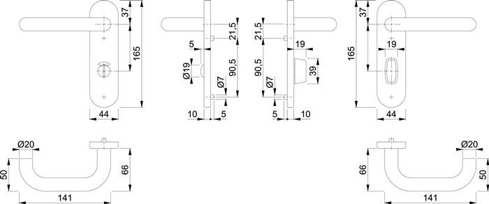 Kurzschildgarnitur Paris E138/353KH VA F69 RWSK/OL rd Drückergrt.HOPPE