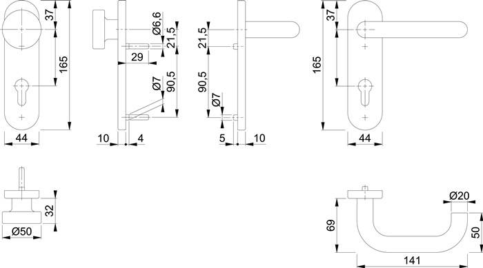 FS-Garnitur Paris FS-E58/353KH/138 VA F69 D/K TS 40-65mm PZ rd DIN L/R HOPPE