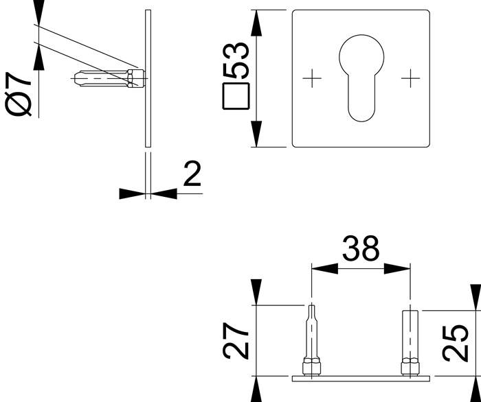 Schlüsselrosetten-Paar E848NS VA F69 Schildst.2mm PZ quad.HOPPE