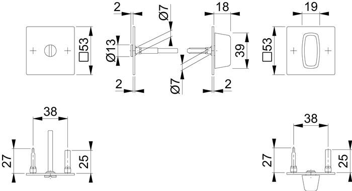 Schlüsselrosetten-Paar E848NS VA F69 Schildst.2mm SK/OL quad.HOPPE