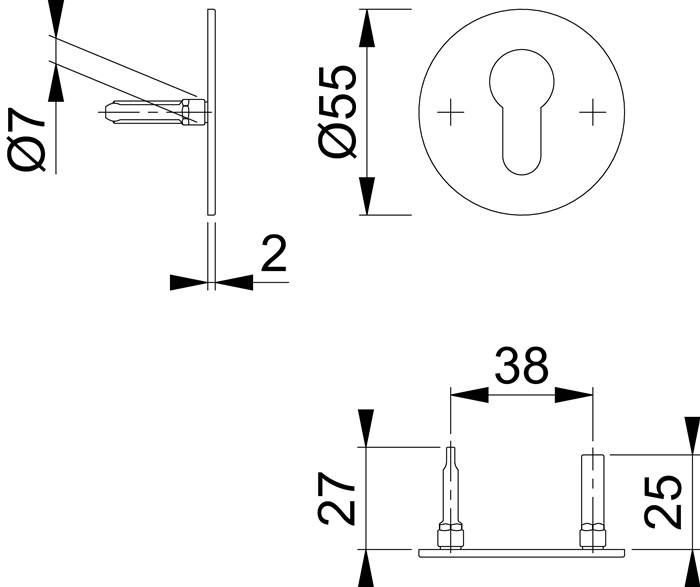 Schlüsselrosetten-Paar E849NS VA F69 Schildst.2mm PZ rd.HOPPE