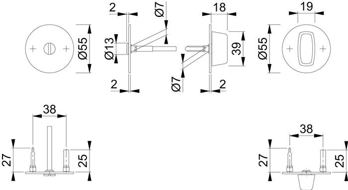 Schlüsselrosetten-Paar E849NS VA F69 Schildst.2mm SK/OL rd.HOPPE