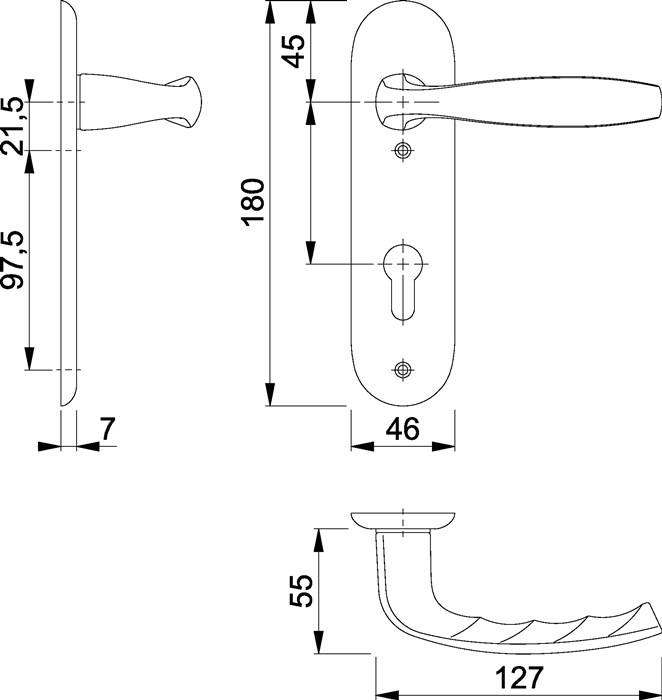 Kurzschildgarnitur NY 1810/273KP Alu.F1 PZ rd Drückergrt.HOPPE
