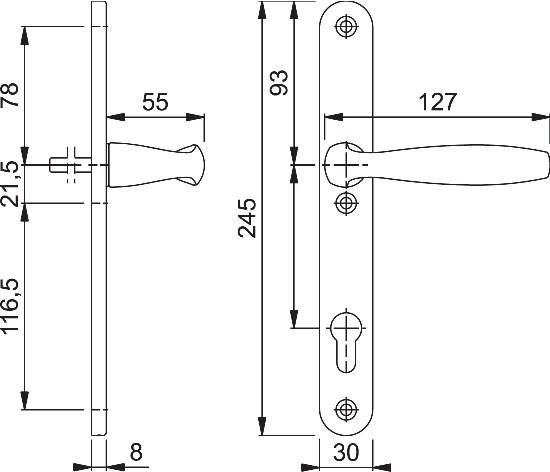 1/2 Profiltür-Garnitur NY 1810/3346SN Alu.F9016 PZ HOPPE
