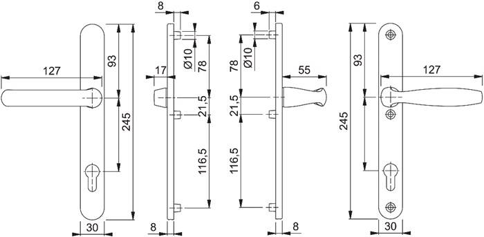 Profiltürgarnitur NY 099KH/3346/1810 Alu.F1 PZ f.TS 67-72mm HOPPE