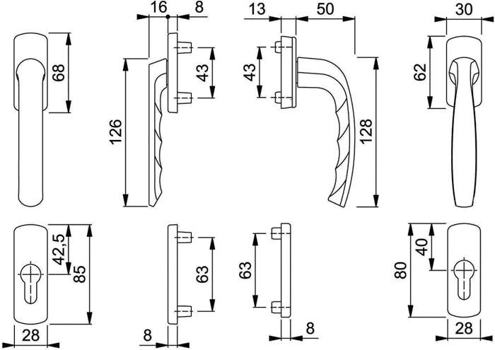 Balkongarnitur NY 099KH/961N/U10/… Alu.F1 63-73mm 4-KT.7mm HOPPE