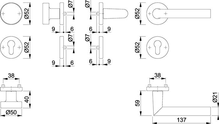Rosettengrt.Ams.58/42KV/42KVS/1400 Alu.F1 rd.PZ DIN L/R fl.D/K HOPPE