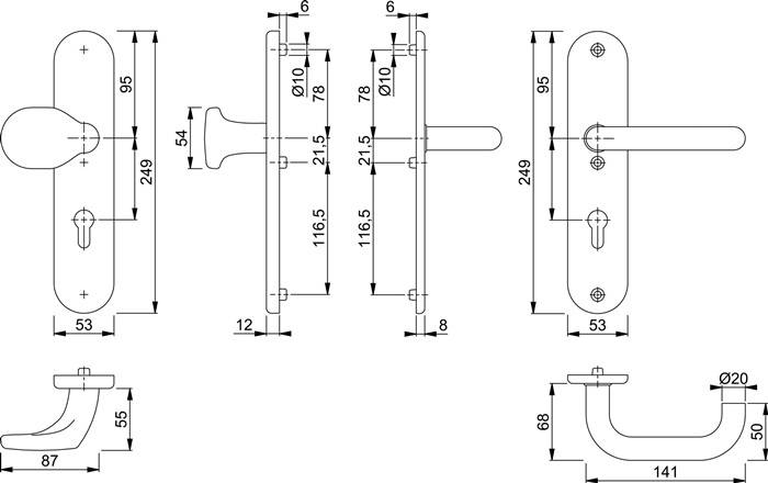 Schutzgarnitur Baden E86G/3331A/3440/1388Z VA F69 72mm 42-47mm HOPPE
