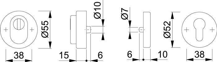 Schutzrosettenpaar E42ZNSB-ZA/42HS VA F69 rd.m.ZA S.15mm HOPPE