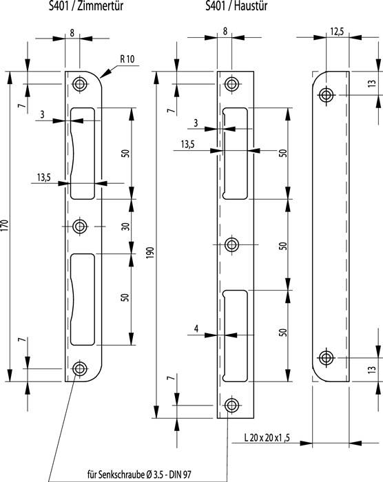 Winkelschließbl.STA silber ZT ktg.B20xL170mm ktg.T.20mm DIN L/R BKS