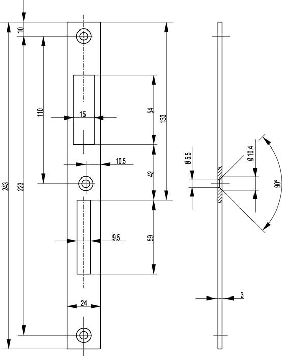 Schließbl.STA silber B.24xL.243mm DIN L/R BKS