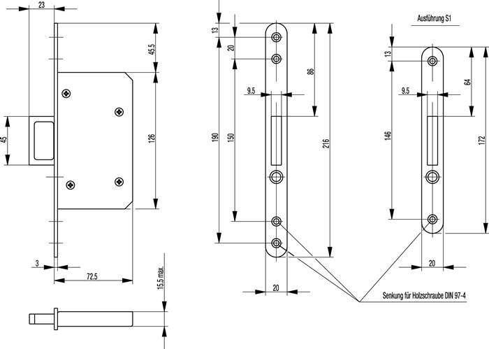 Schiebetür-Einsteckschl.0393 STA silber rd 20/55mm m.Springg.u.Auslösek.BKS