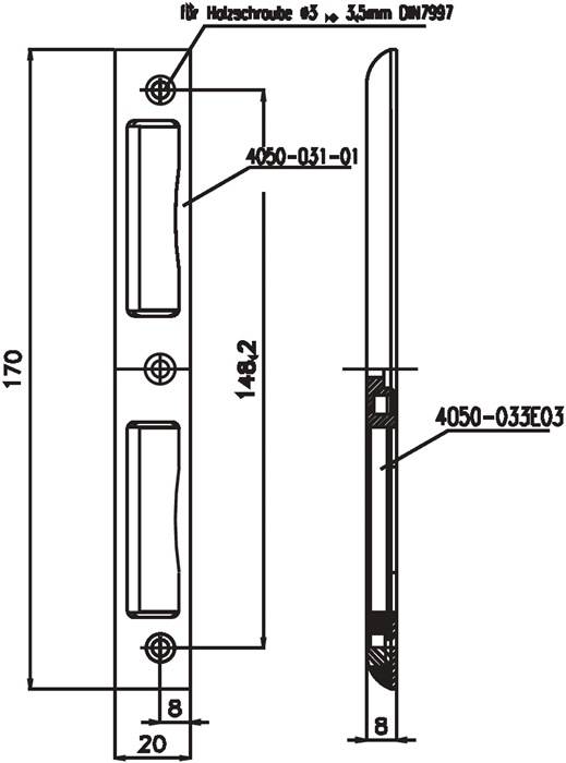 Winkelschließbl.Alu.silber Winkel B.20mm rd.T.8mm DIN L/R SSF