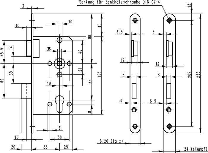 ZT-Einsteckschl.0415 PZW 18/ 55/72/8mm DIN L silber rd Kl 2 Zinkdruckgruss BKS