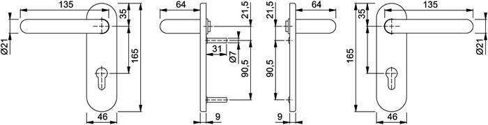 FS-Garnitur Paris FS-K138F/353K Ku.F9005 D/D TS 40-65mm PZ rd DIN L/R HOPPE